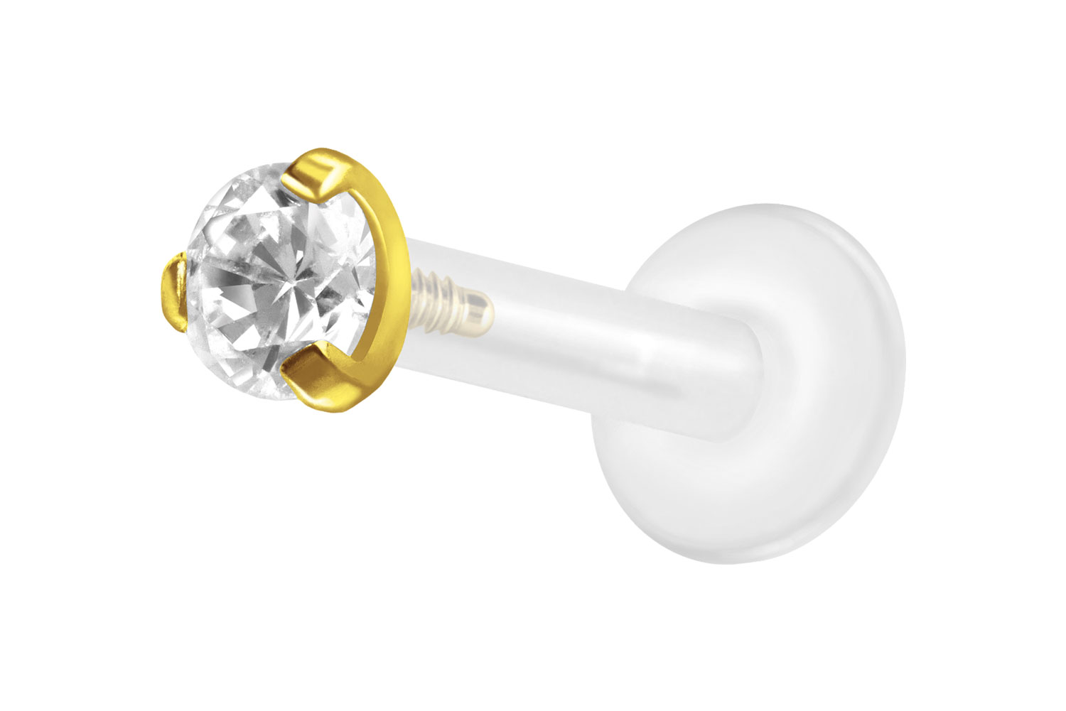 PTFE Labret Piercing mit Innengewinde + Titan-Aufsatz EINGEFASSTER KRISTALL